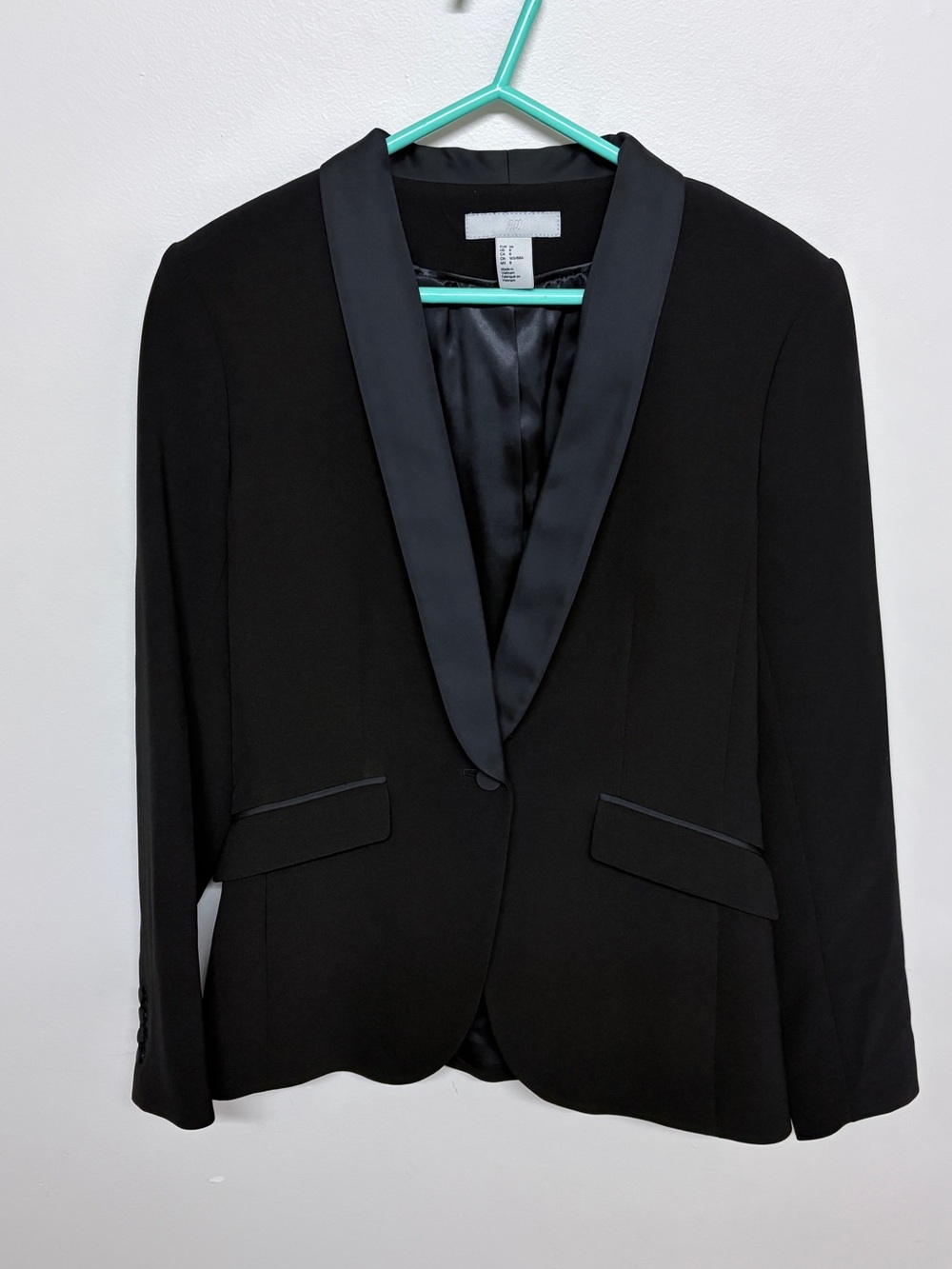 H&M Women Black Satin-Trim Single Button Blazer Size 8